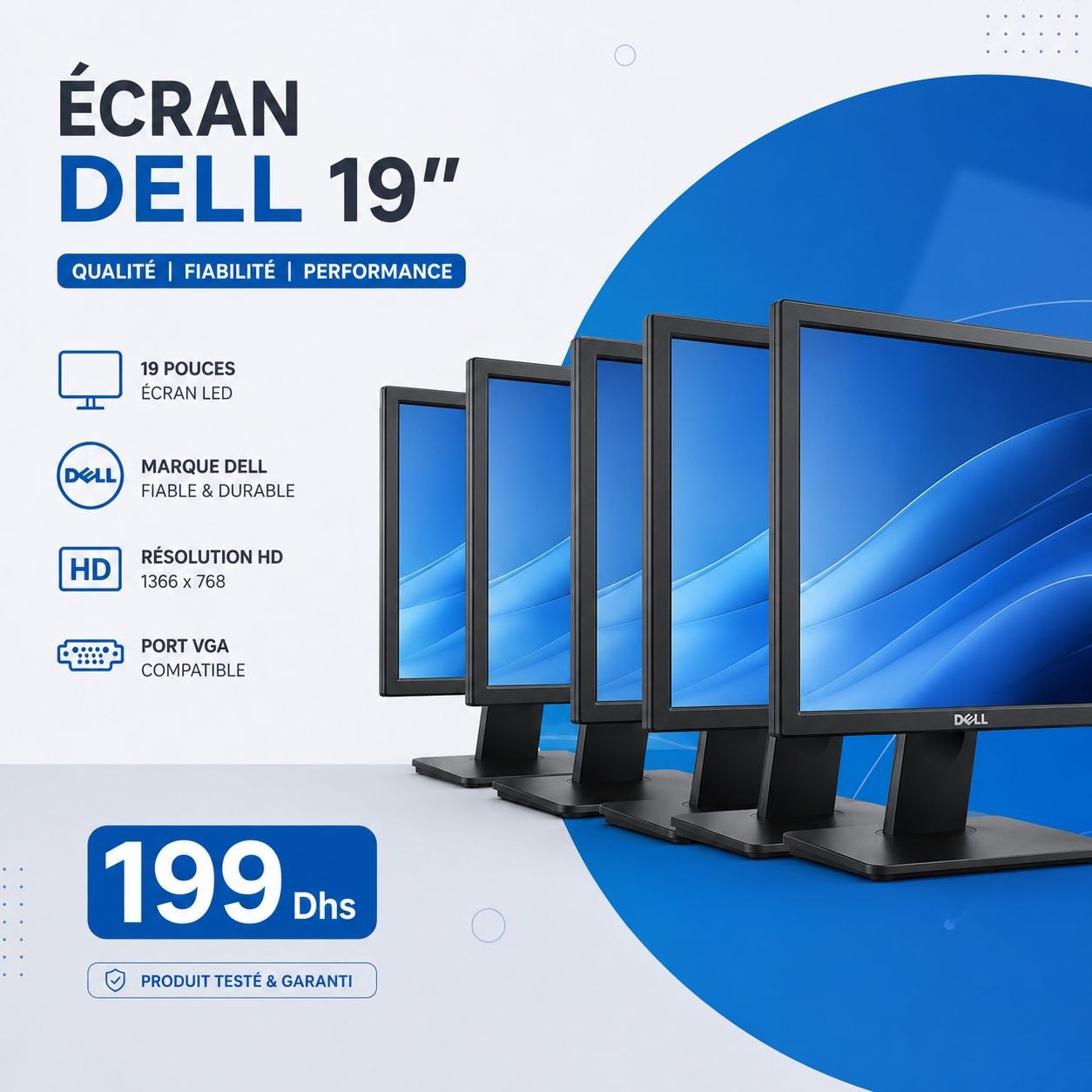 Ecran Dell 19 Pouces LED HD — Qualite Pro 199 DH